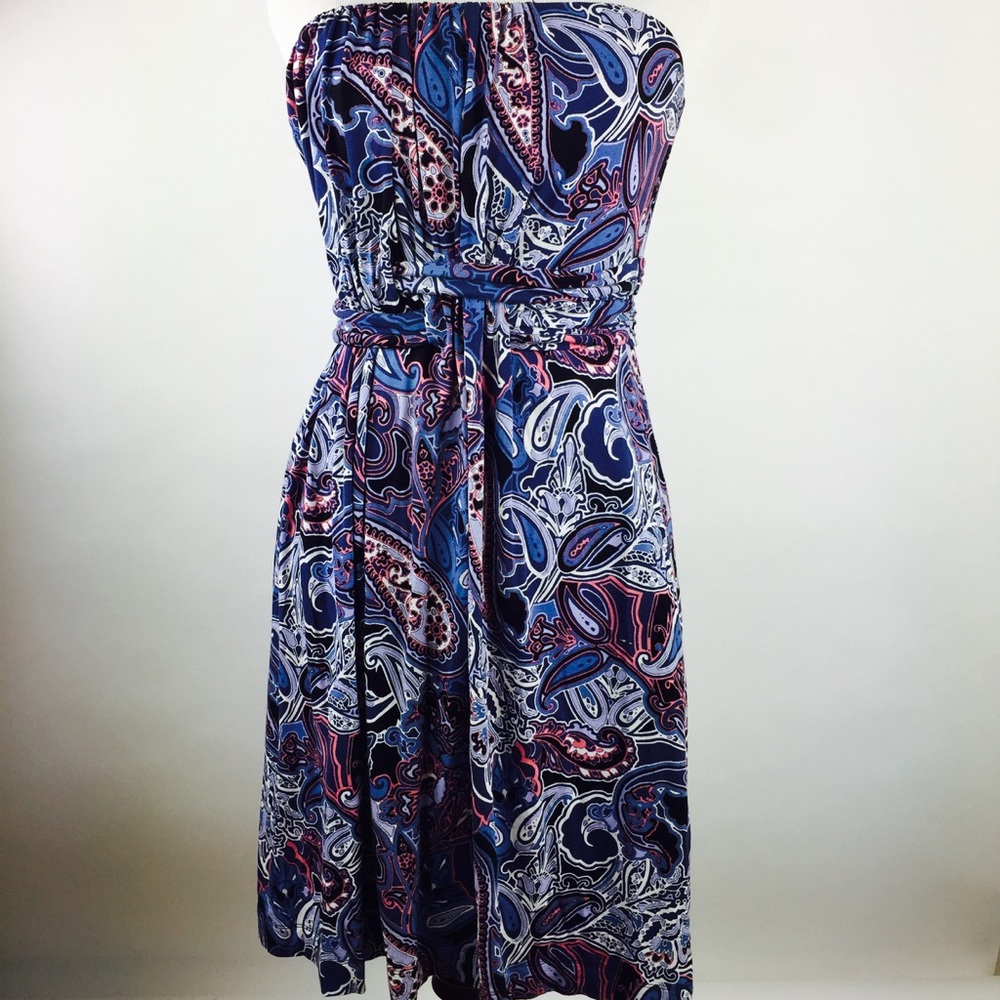 Soma Strapless Bandeau dress Paisley blue XS pink